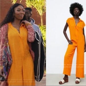 Zara NWT Women FULL LENGTH JACQUARD JUMPSUIT BLOGGERS FAV Orange/Yellow Medium